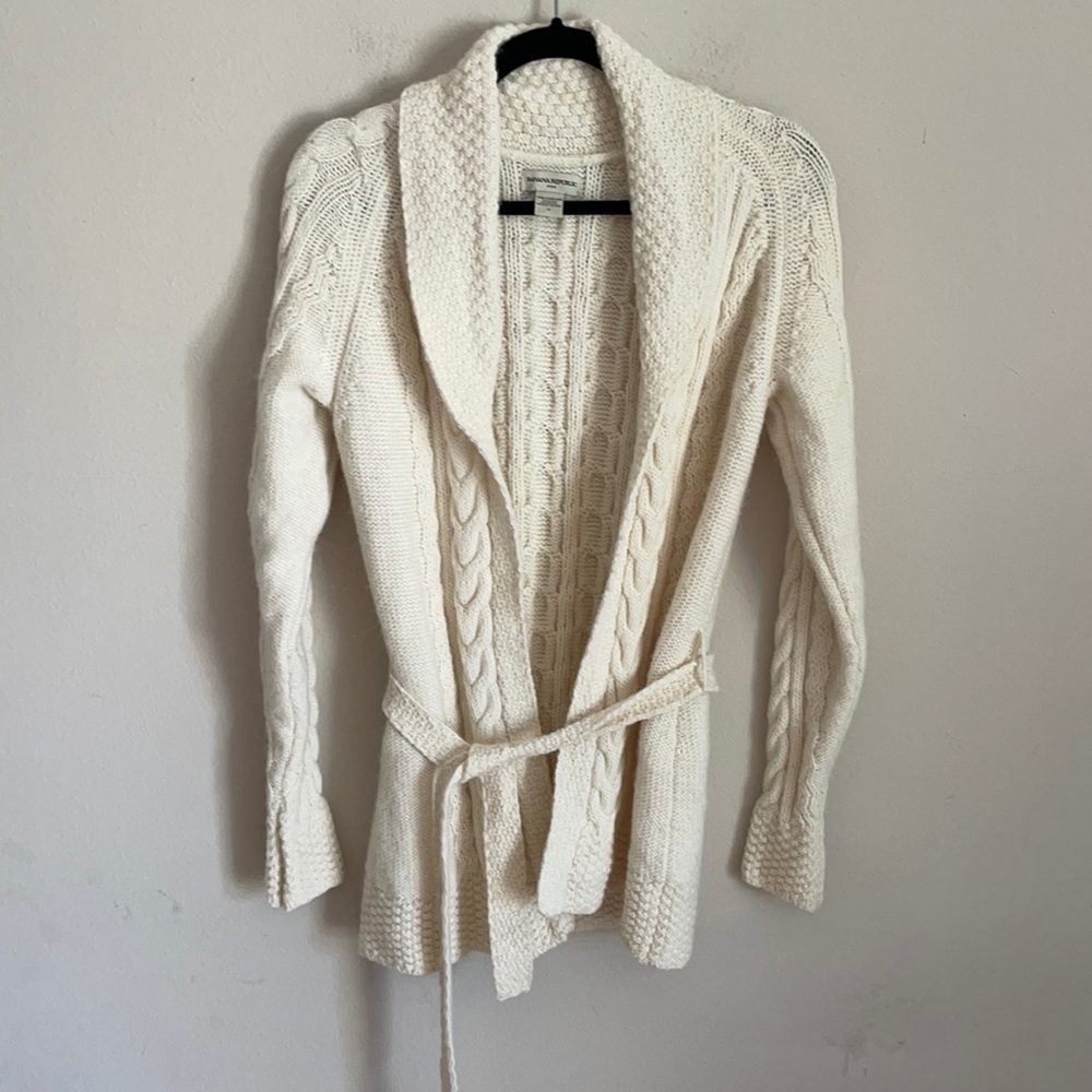 Banana Republic Nylon Alpaca Blend Cardigan Sweater Knit Belted Off White